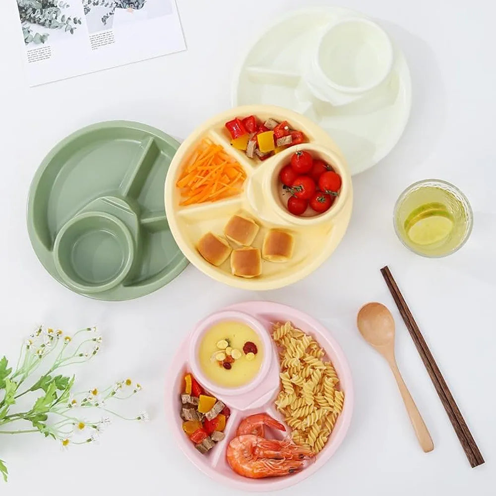 4 COMPARTMENT ROUND PLASTIC DINNER PLATE