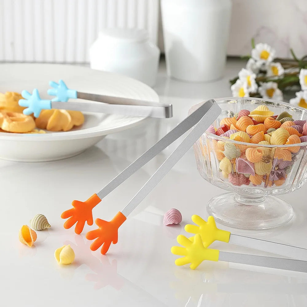 STAINLESS STEEL SILICONE MINI FOOD TONG (HAND SHAPED CLIP)