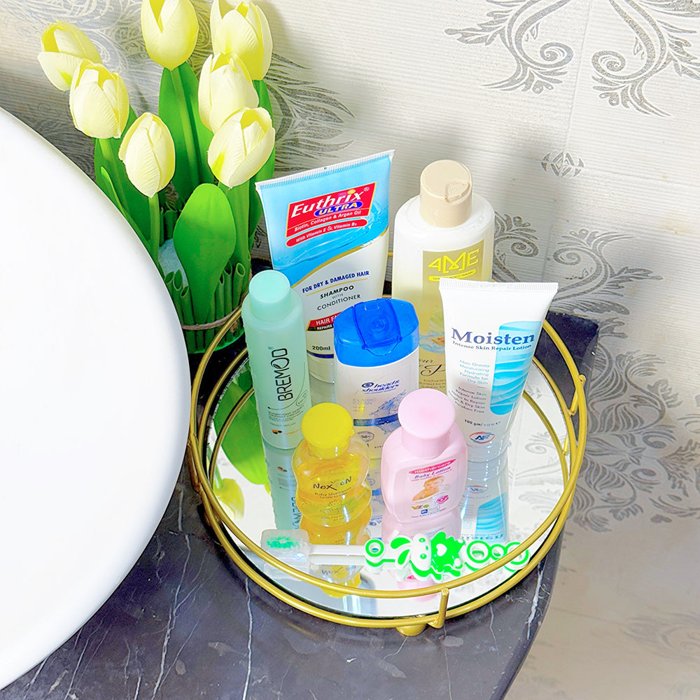 CLASSY GOLDEN VANITY DISPLAY WITH MIRROR