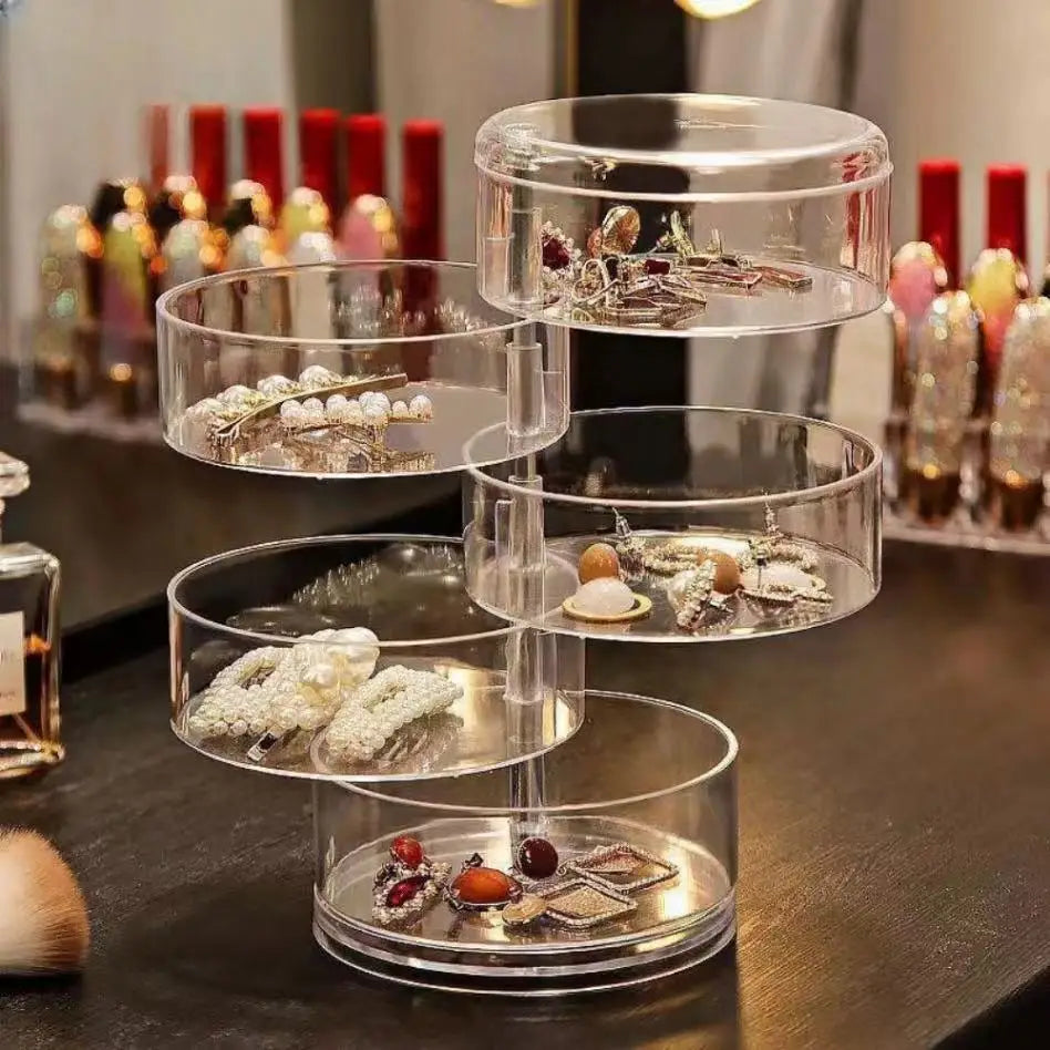 ROTATING JEWELRY ORGANIZER BOX – TRANSPARENT STORAGE FOR ACCESSORIES