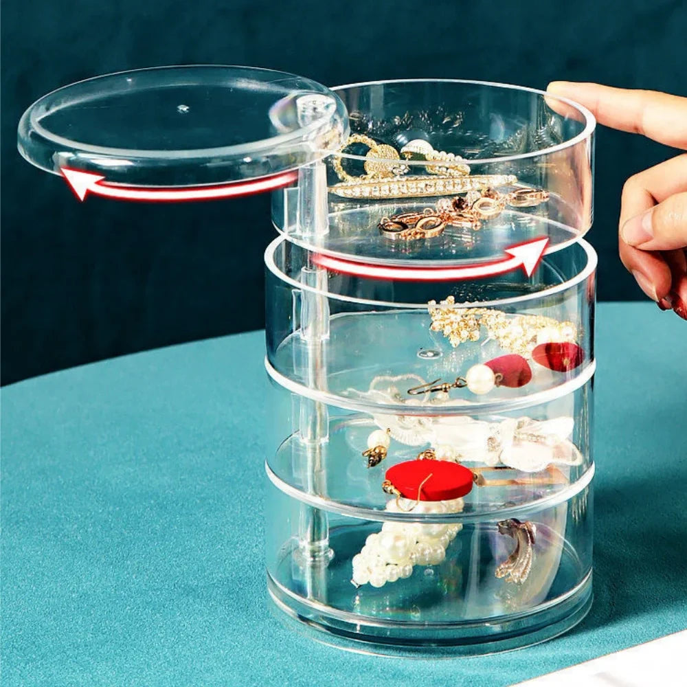 ROTATING JEWELRY ORGANIZER BOX – TRANSPARENT STORAGE FOR ACCESSORIES