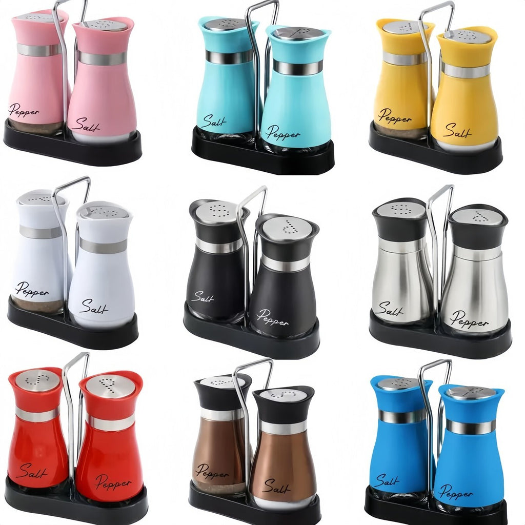 CLASSIC SALT AND PEPPER DISPENSERS WITH STAND