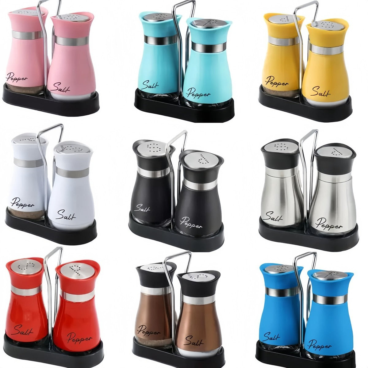 CLASSIC SALT AND PEPPER DISPENSERS WITH STAND