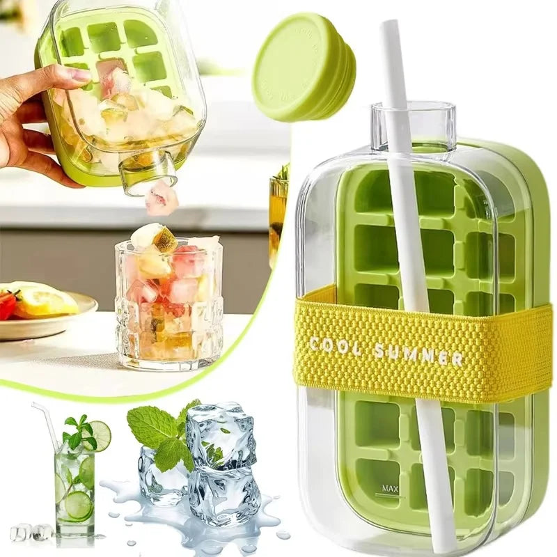 PORTABLE SILICONE ICE CUBE MAKER WITH STRAW