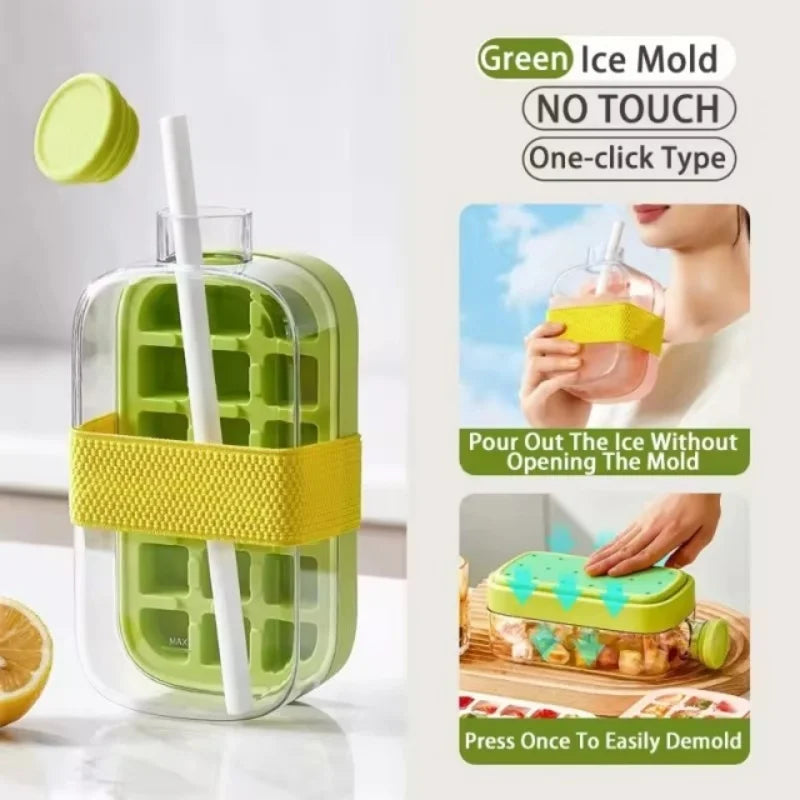 PORTABLE SILICONE ICE CUBE MAKER WITH STRAW