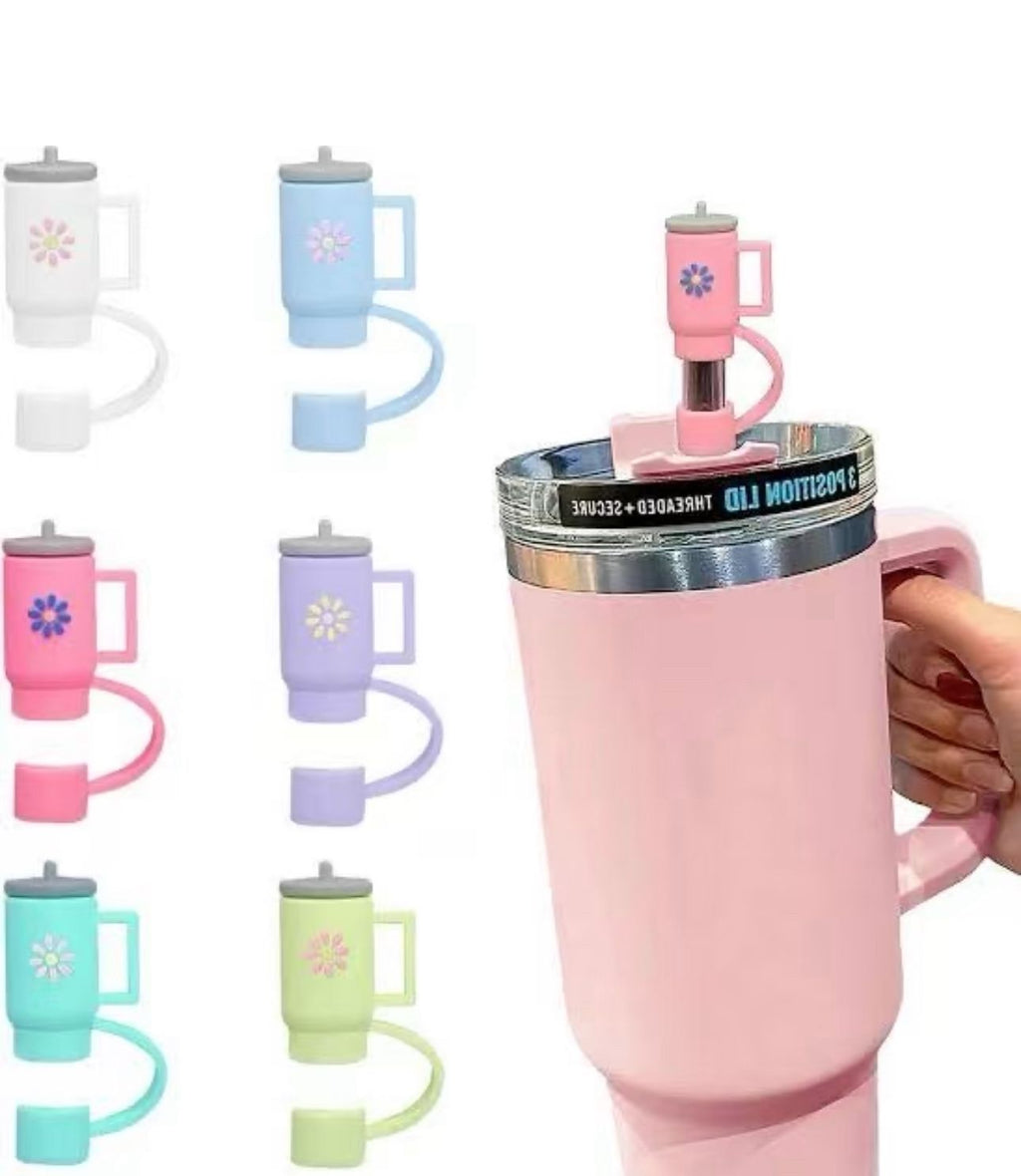 COLORFUL FLORAL DESIGN SILICONE STRAW TOPPERS SET OF 3