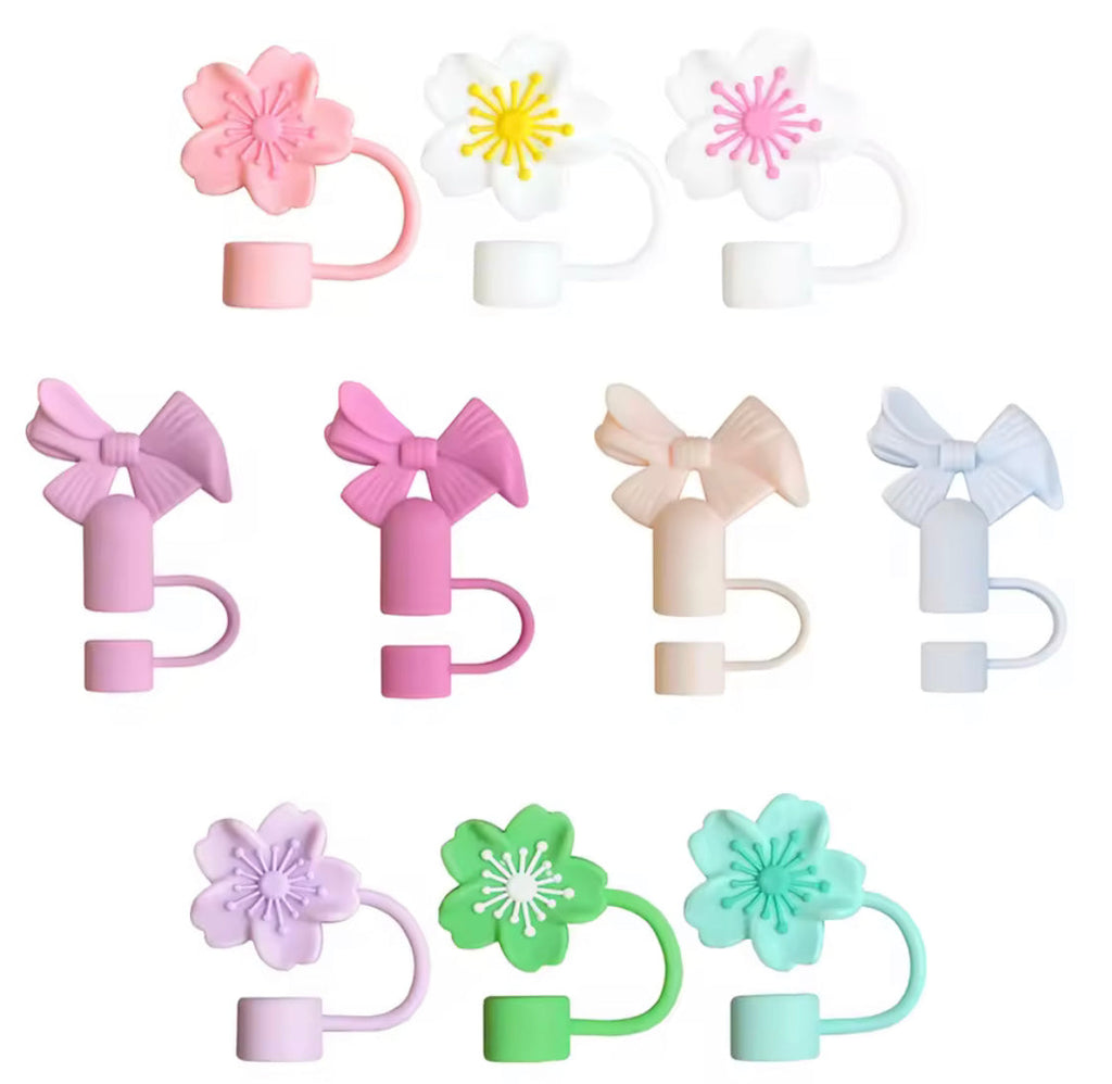 COLORFUL FLORAL DESIGN SILICONE STRAW TOPPERS SET OF 3