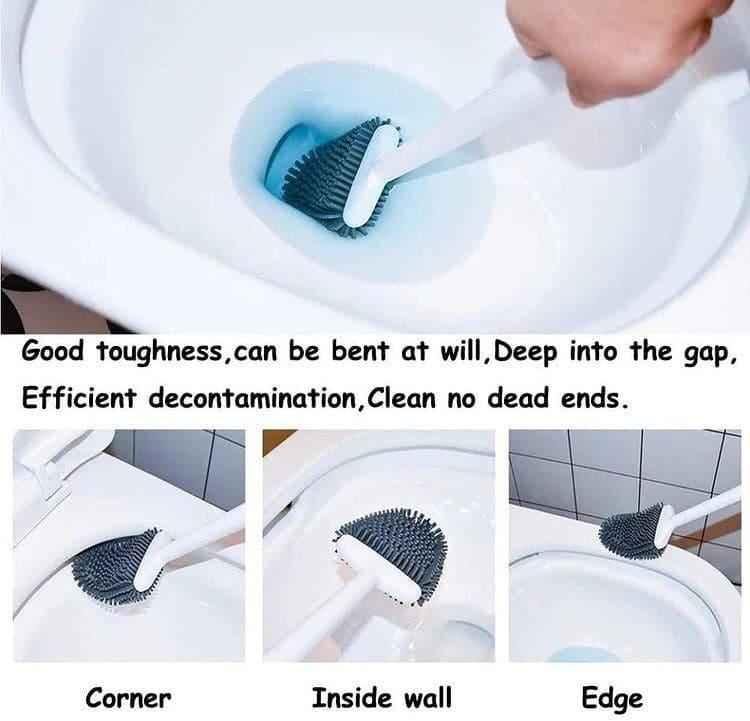 SILICONE TOILET BRUSH SET EASY CLEAN HOLDER