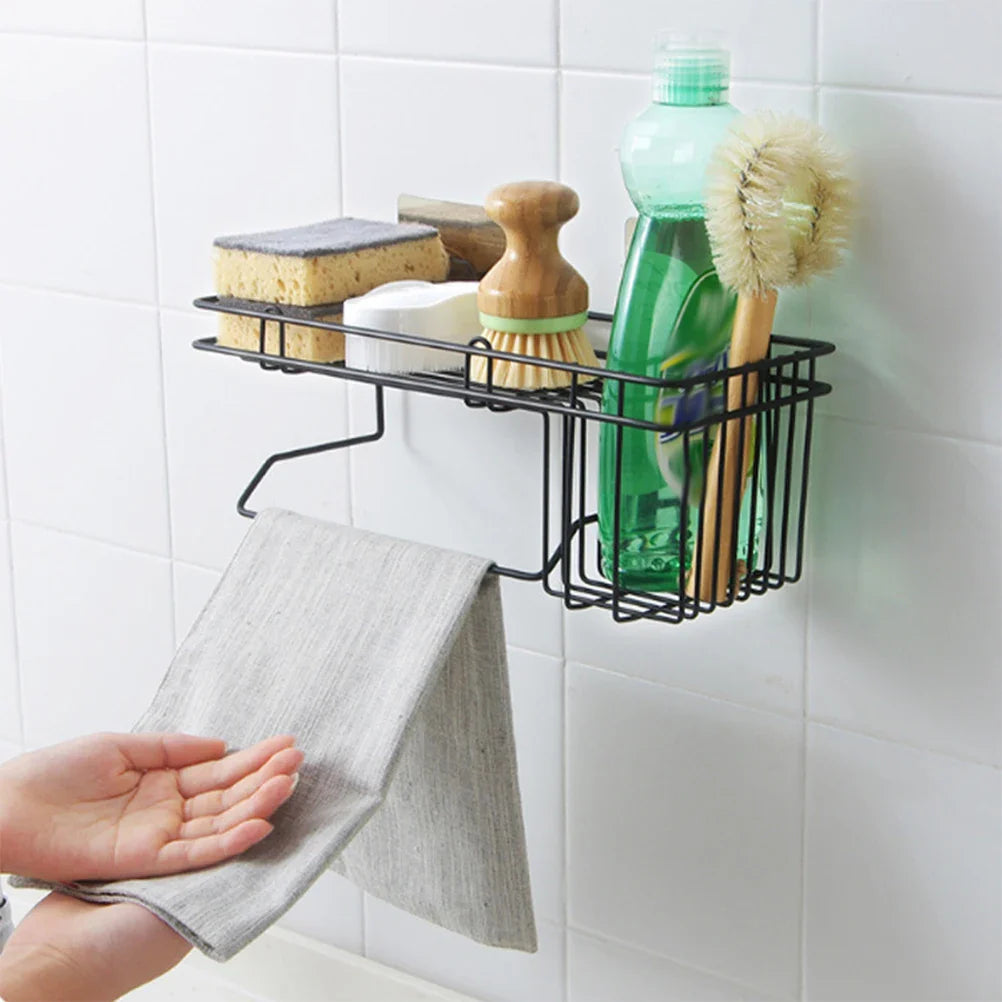 BATHROOM/KITCHEN SINK SHELF – WALL-MOUNT WITH HOOKS
