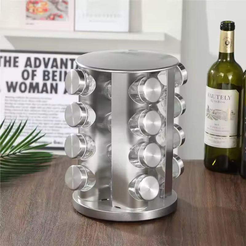 KITCHEN SPICE ORGANIZER – STAINLESS STEEL ROTATING RACK