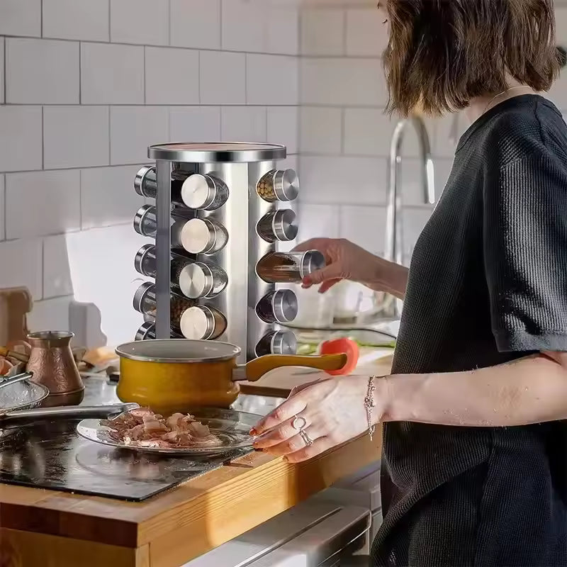 KITCHEN SPICE ORGANIZER – STAINLESS STEEL ROTATING RACK