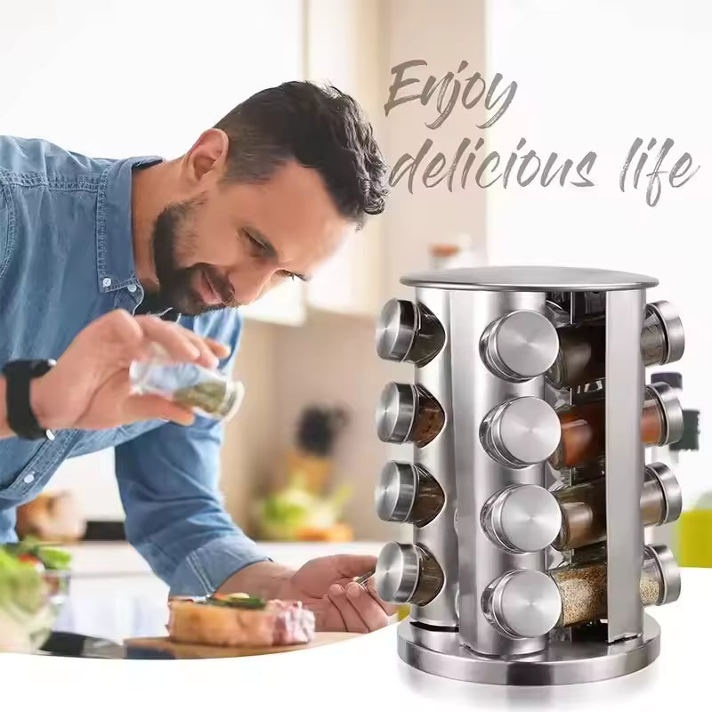 KITCHEN SPICE ORGANIZER – STAINLESS STEEL ROTATING RACK