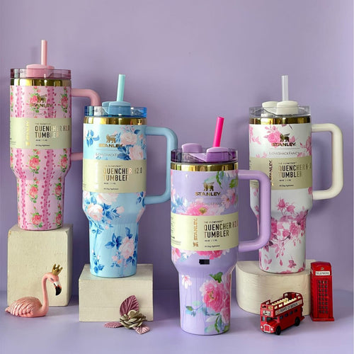 STYLISH FLORAL DESIGN STAINLESS STEEL TUMBLER FOR DRINKS
