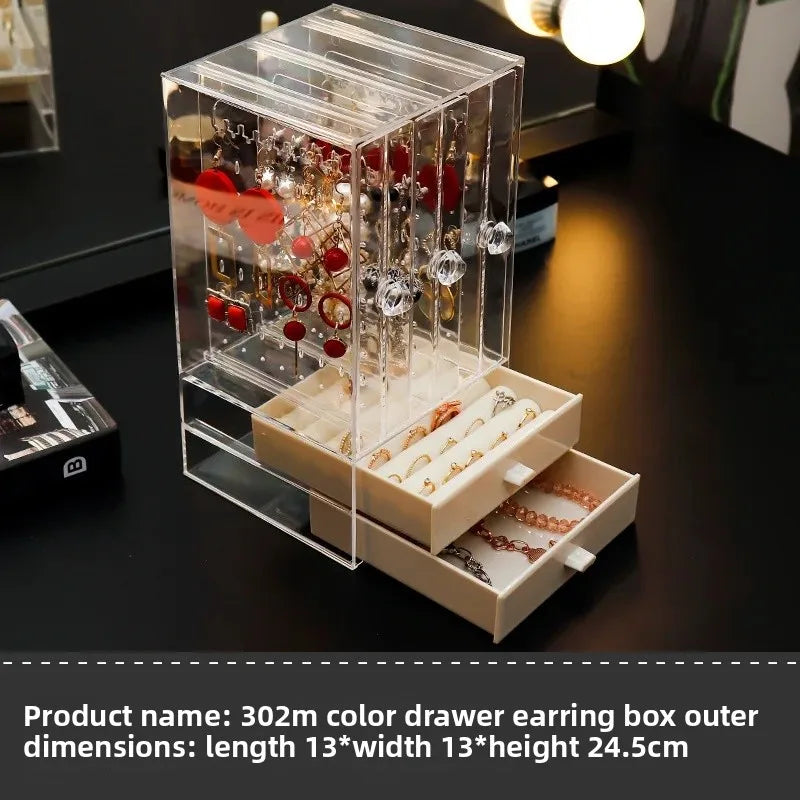 DUSTPROOF TRANSPARENT JEWELRY BOX WITH SLIDING DRAWERS