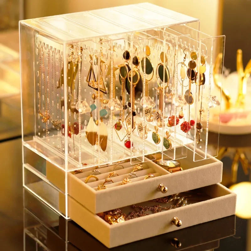 DUSTPROOF TRANSPARENT JEWELRY BOX WITH SLIDING DRAWERS