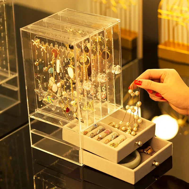 DUSTPROOF TRANSPARENT JEWELRY BOX WITH SLIDING DRAWERS