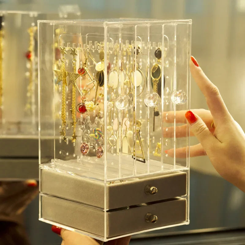 DUSTPROOF TRANSPARENT JEWELRY BOX WITH SLIDING DRAWERS