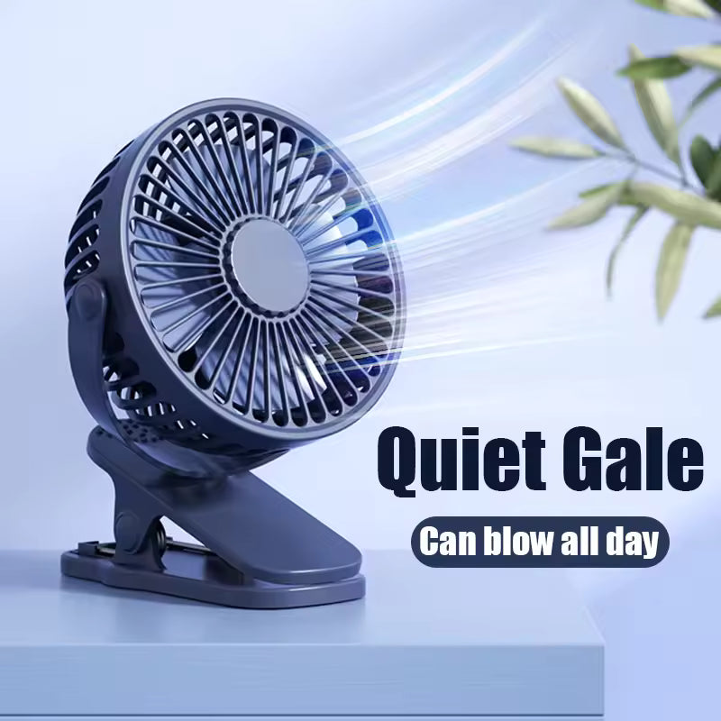 QUIET CLIP-ON FAN USB RECHARGEABLE WITH STRONG AIRFLOW