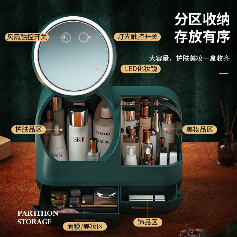 VANITY ORGANIZER WITH BUILT-IN LED MIRROR