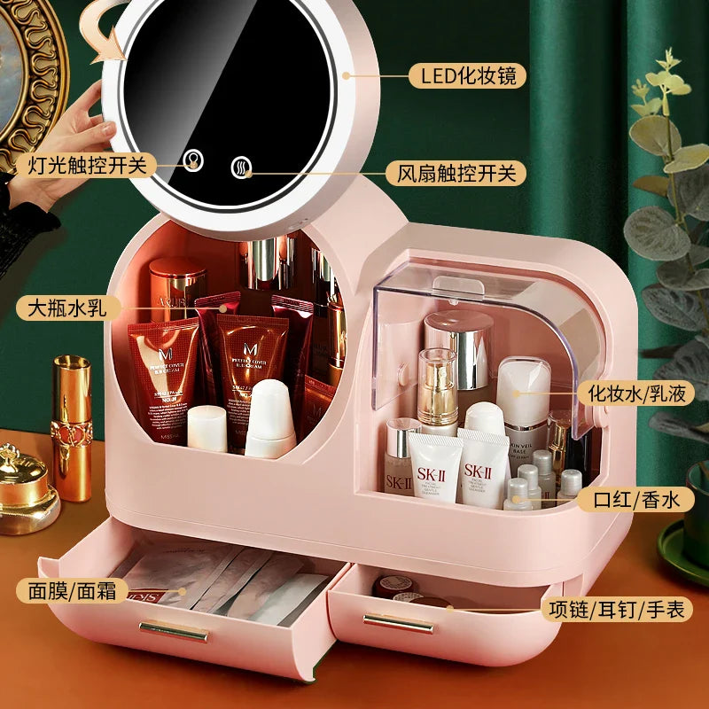 VANITY ORGANIZER WITH BUILT-IN LED MIRROR