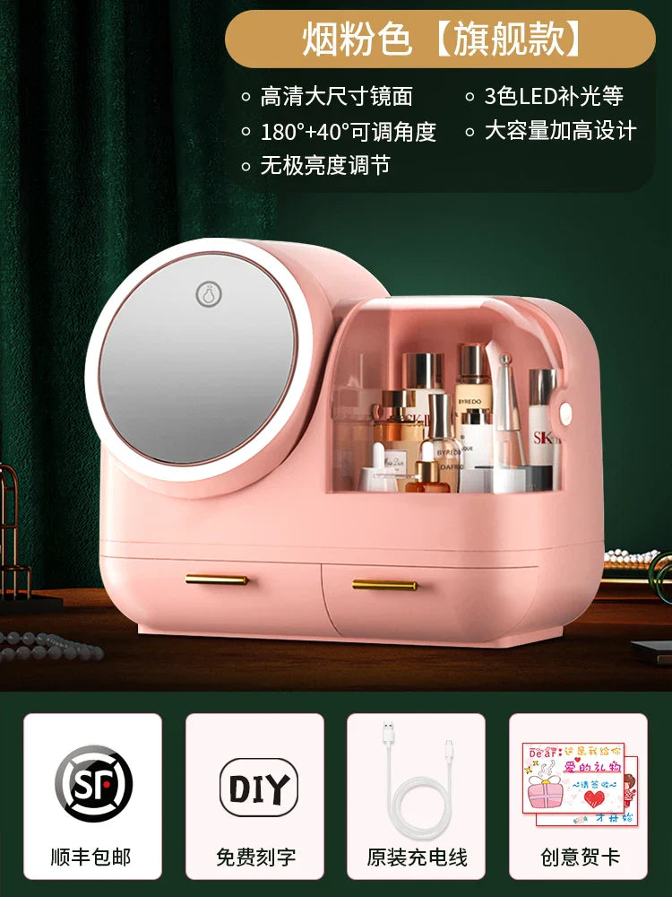 VANITY ORGANIZER WITH BUILT-IN LED MIRROR