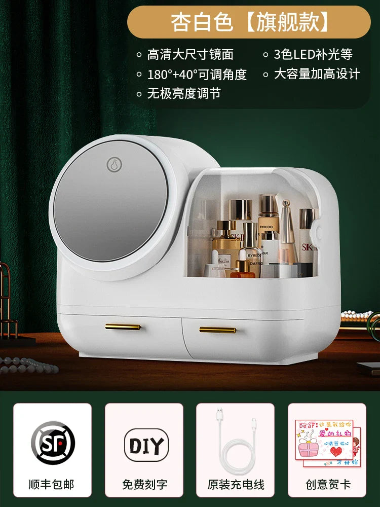 VANITY ORGANIZER WITH BUILT-IN LED MIRROR