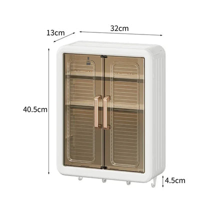 BATHROOM WALL CABINET WITH STORAGE SHELVES AND HOOKS