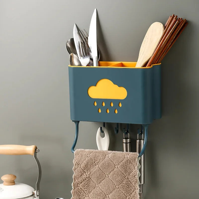 WALL MOUNTED UTENSIL HOLDER WITH TOWEL RACK