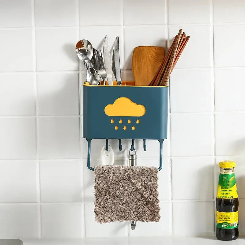 WALL MOUNTED UTENSIL HOLDER WITH TOWEL RACK