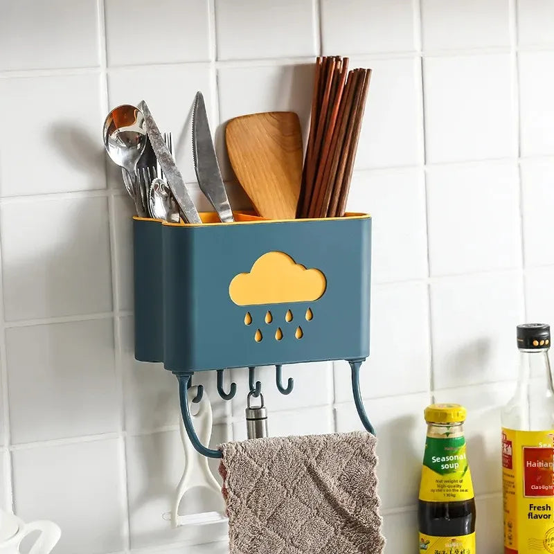 WALL MOUNTED UTENSIL HOLDER WITH TOWEL RACK