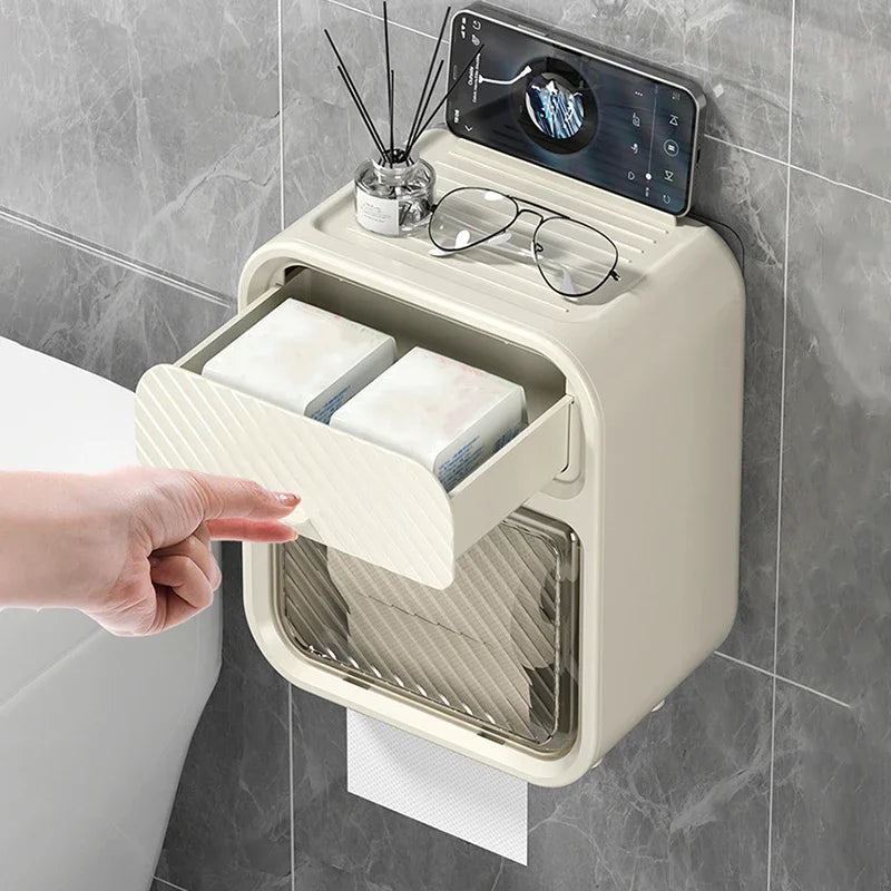 BATHROOM PAPER HOLDER WITH STORAGE COMPARTMENT
