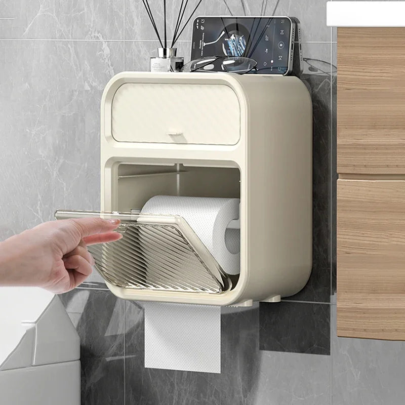 BATHROOM PAPER HOLDER WITH STORAGE COMPARTMENT